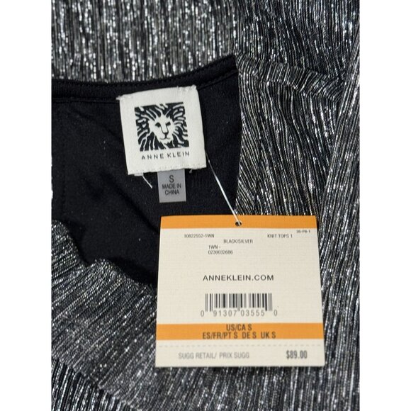 NEW Anne Klein Size S Metallic Black & Silver Cold-Shoulder Top Sleeve Ruffle - Picture 13 of 13